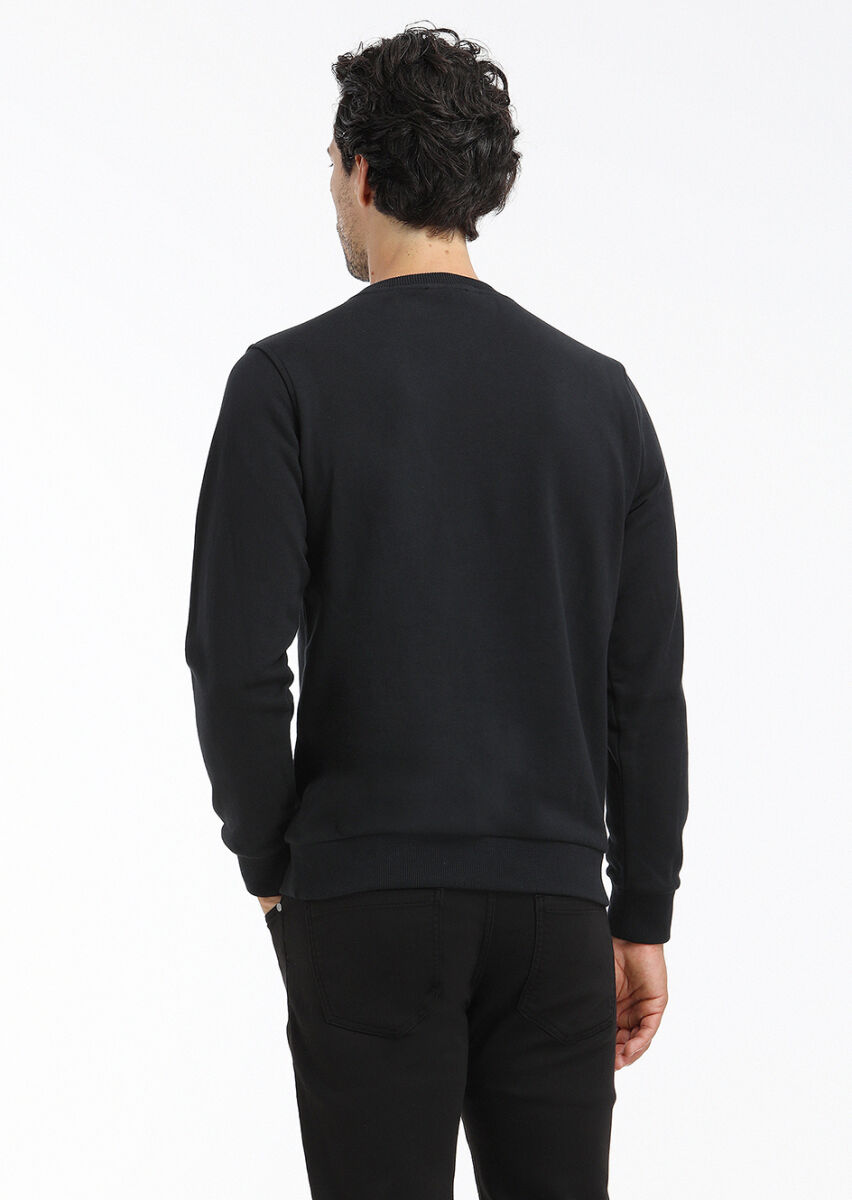 Siyah Bisiklet Yaka Düz Sweatshırt - 4