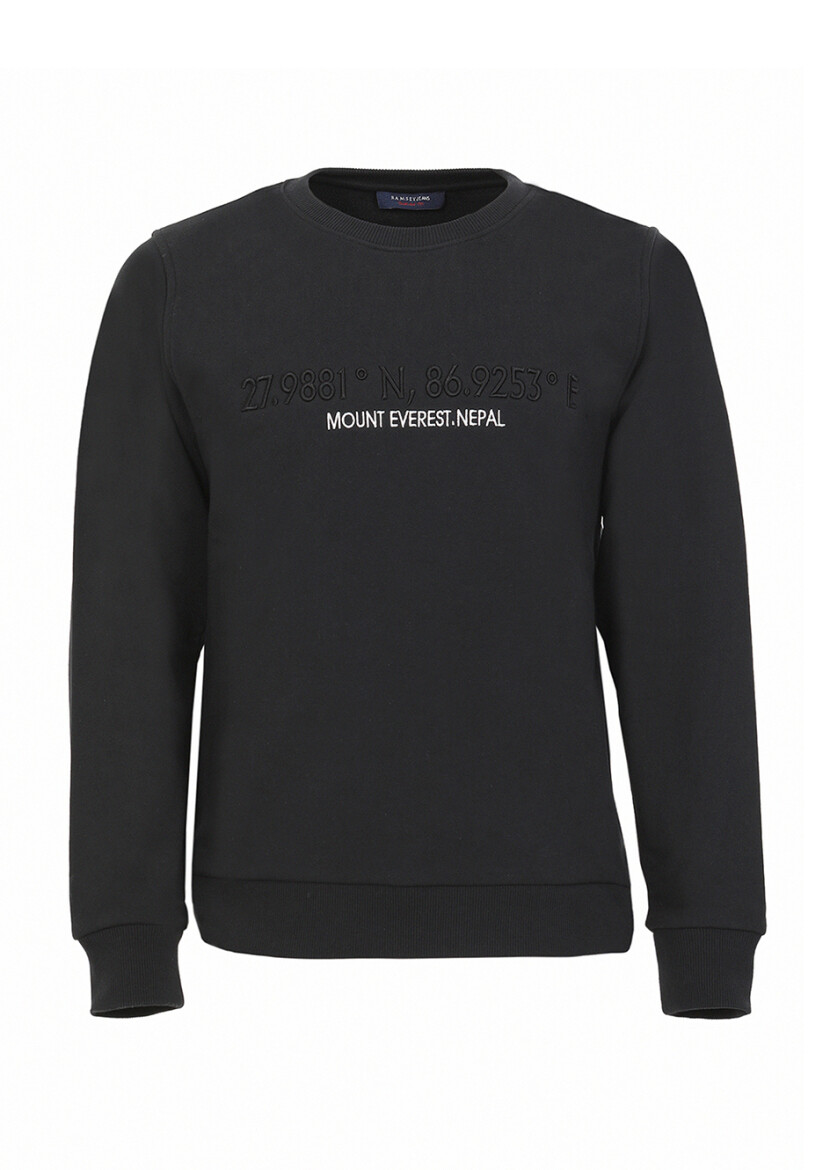 Siyah Bisiklet Yaka Düz Sweatshırt - 5