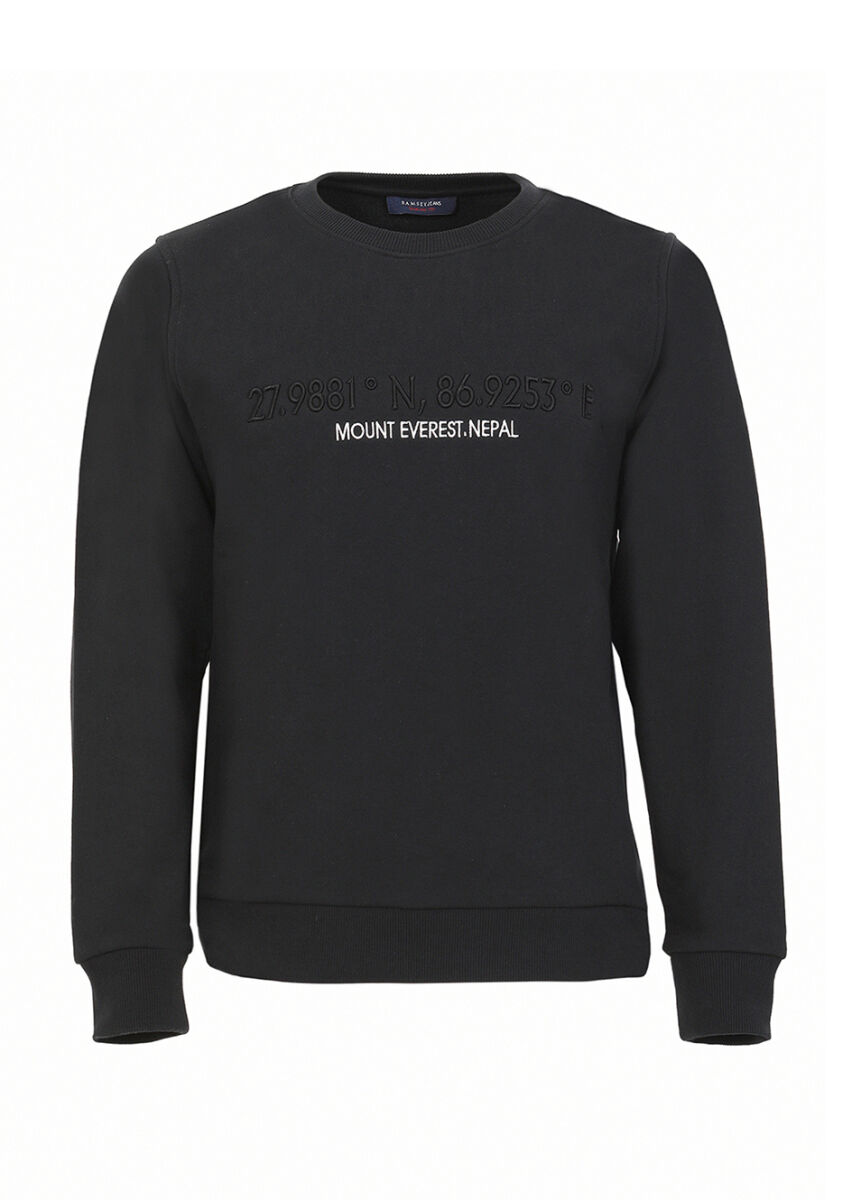 Siyah Bisiklet Yaka Düz Sweatshırt - 5