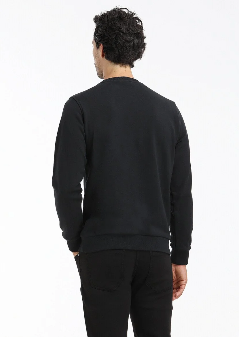 Siyah Bisiklet Yaka Düz Sweatshırt - 4
