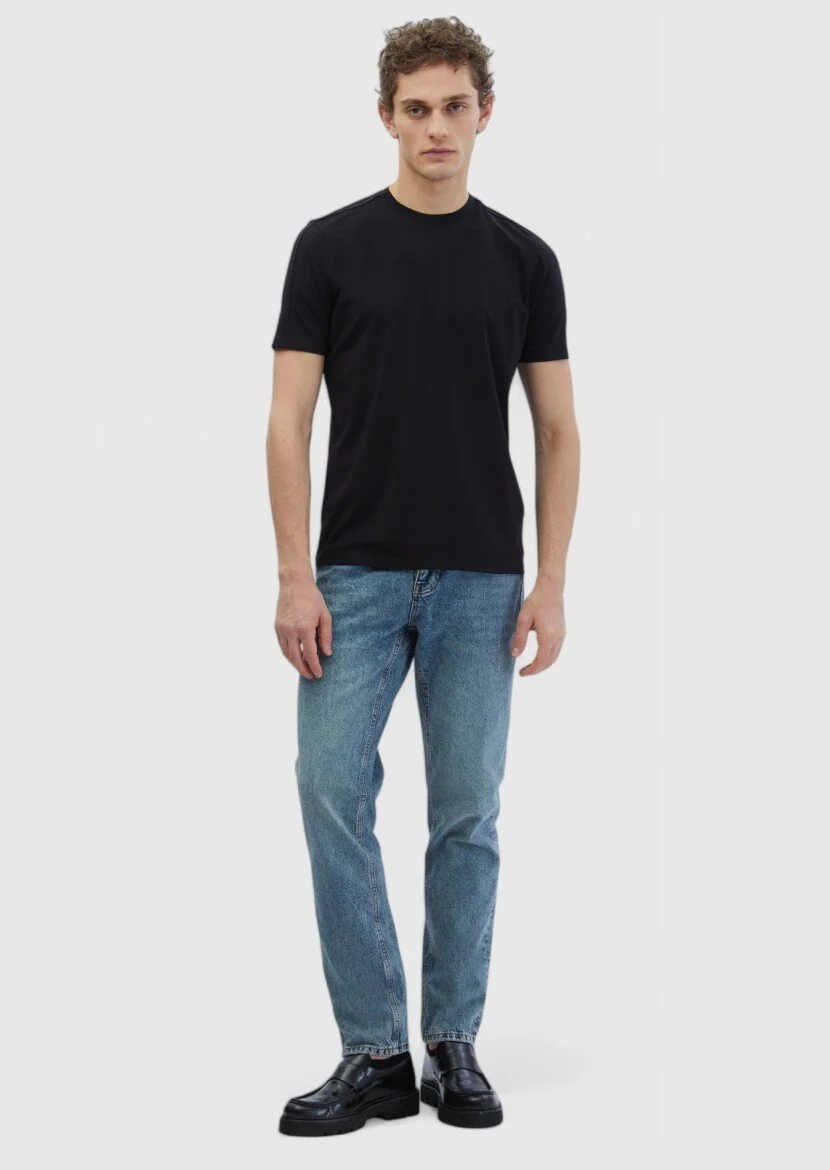 Siyah Bisiklet Yaka T-Shirt 