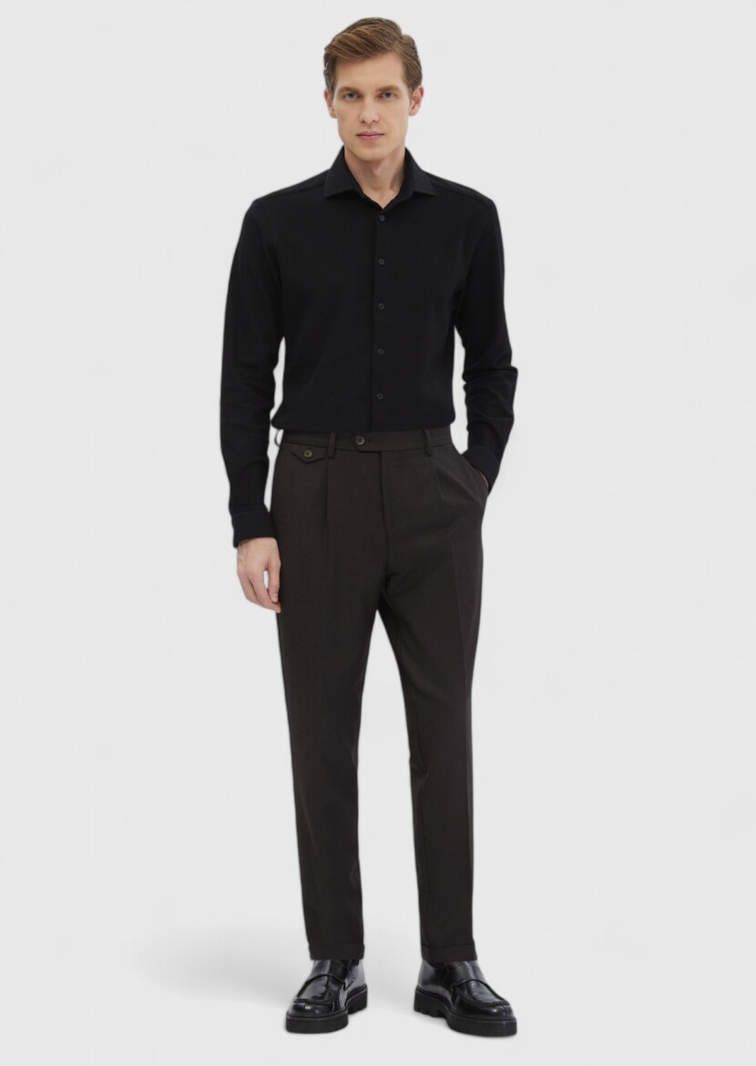 Siyah Çizgili Casual Fit Uzun Casual %100 Pamuk Gömlek 