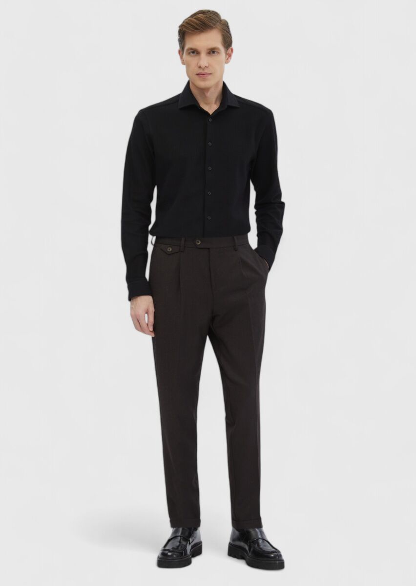 Siyah Çizgili Casual Fit Uzun Casual %100 Pamuk Gömlek - 2