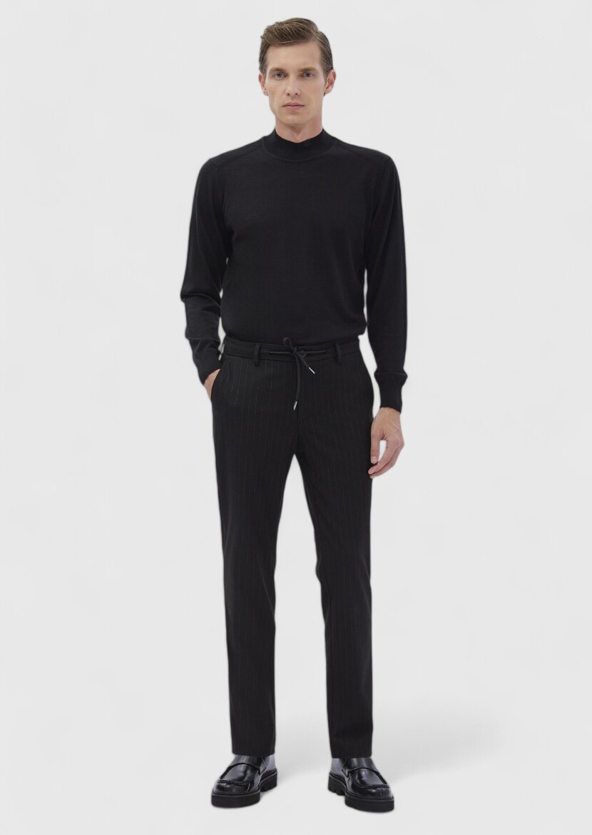 Siyah Çizgili Dokuma Jogging Fit Casual %100 Pamuk Pantolon - RAMSEY