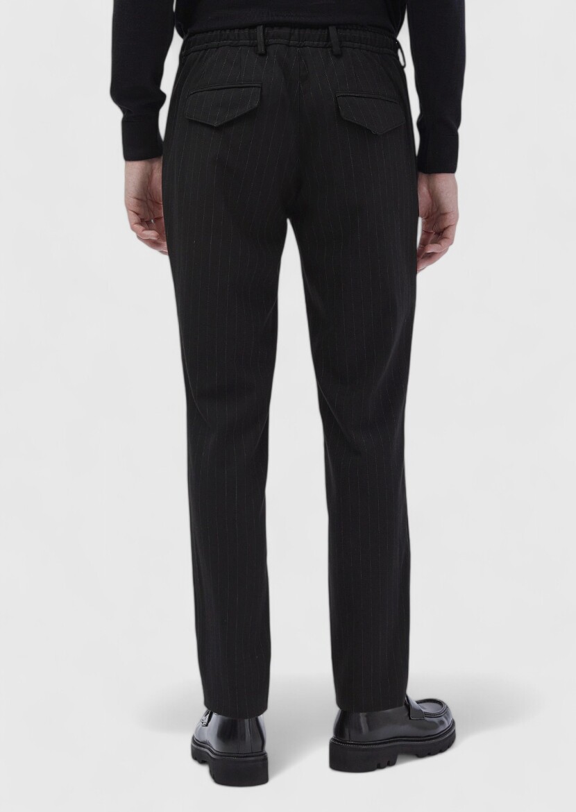 Siyah Çizgili Dokuma Jogging Fit Casual %100 Pamuk Pantolon - 5