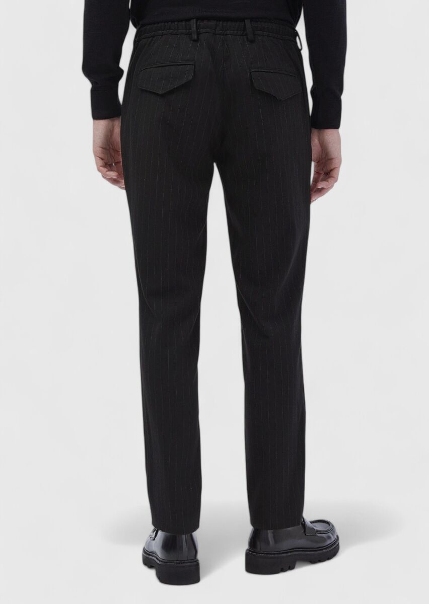 Siyah Çizgili Dokuma Jogging Fit Casual %100 Pamuk Pantolon - 5