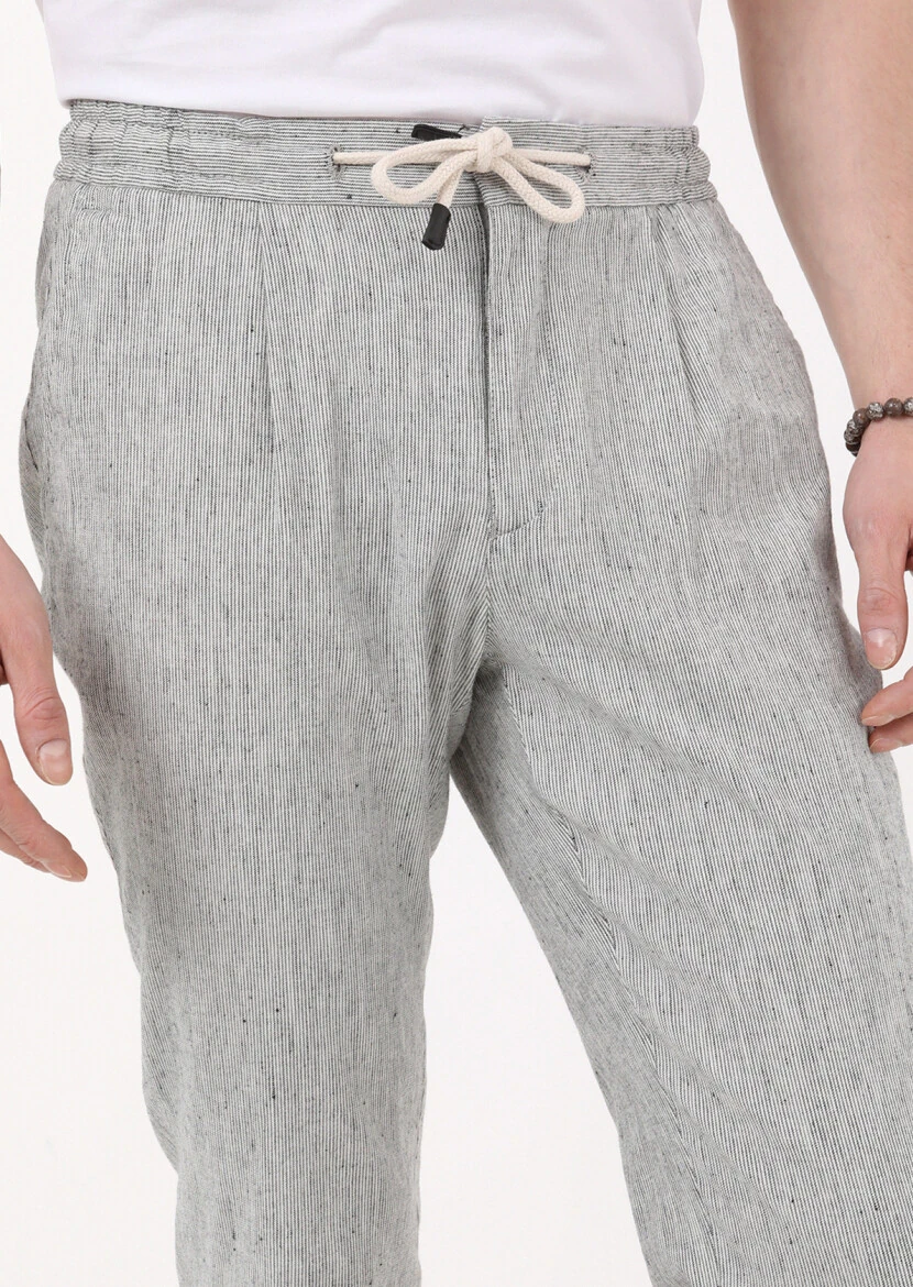 Siyah Çizgili Dokuma Jogging Fit Casual Pamuk Karışımlı Pantolon - 3