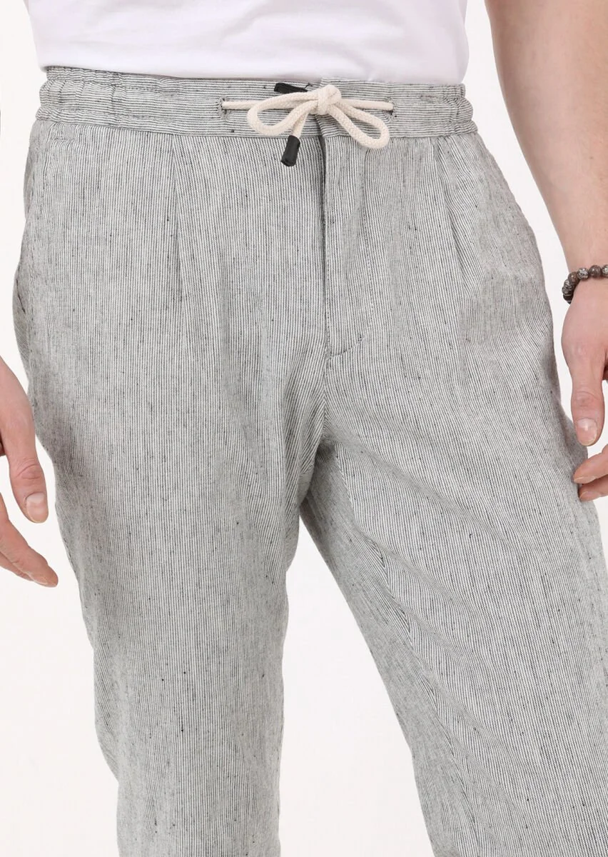 Siyah Çizgili Dokuma Jogging Fit Casual Pamuk Karışımlı Pantolon - 3