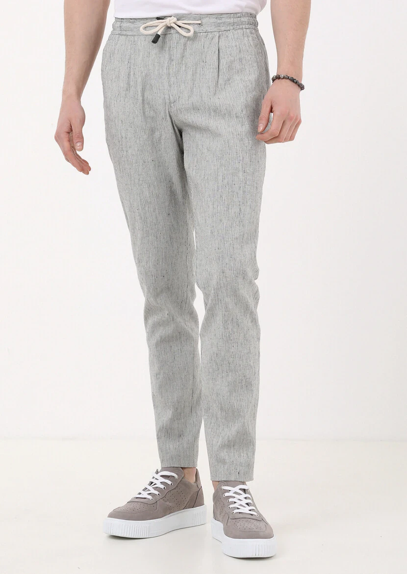 Siyah Çizgili Dokuma Jogging Fit Casual Pamuk Karışımlı Pantolon - 4