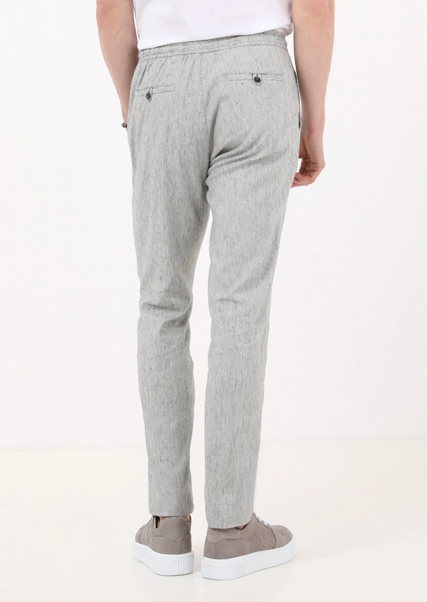 Siyah Çizgili Dokuma Jogging Fit Casual Pamuk Karışımlı Pantolon - 5