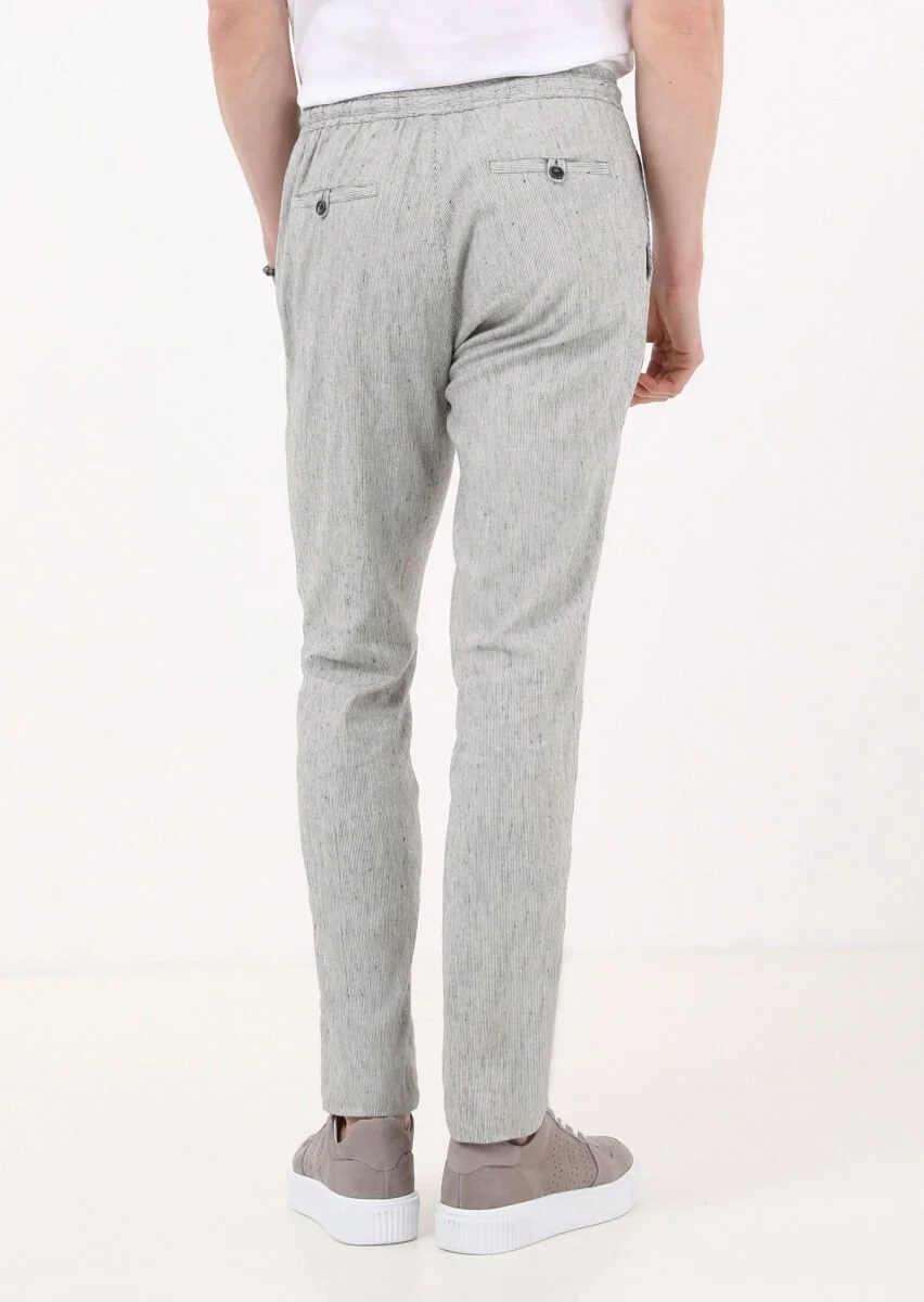 Siyah Çizgili Dokuma Jogging Fit Casual Pamuk Karışımlı Pantolon - 5