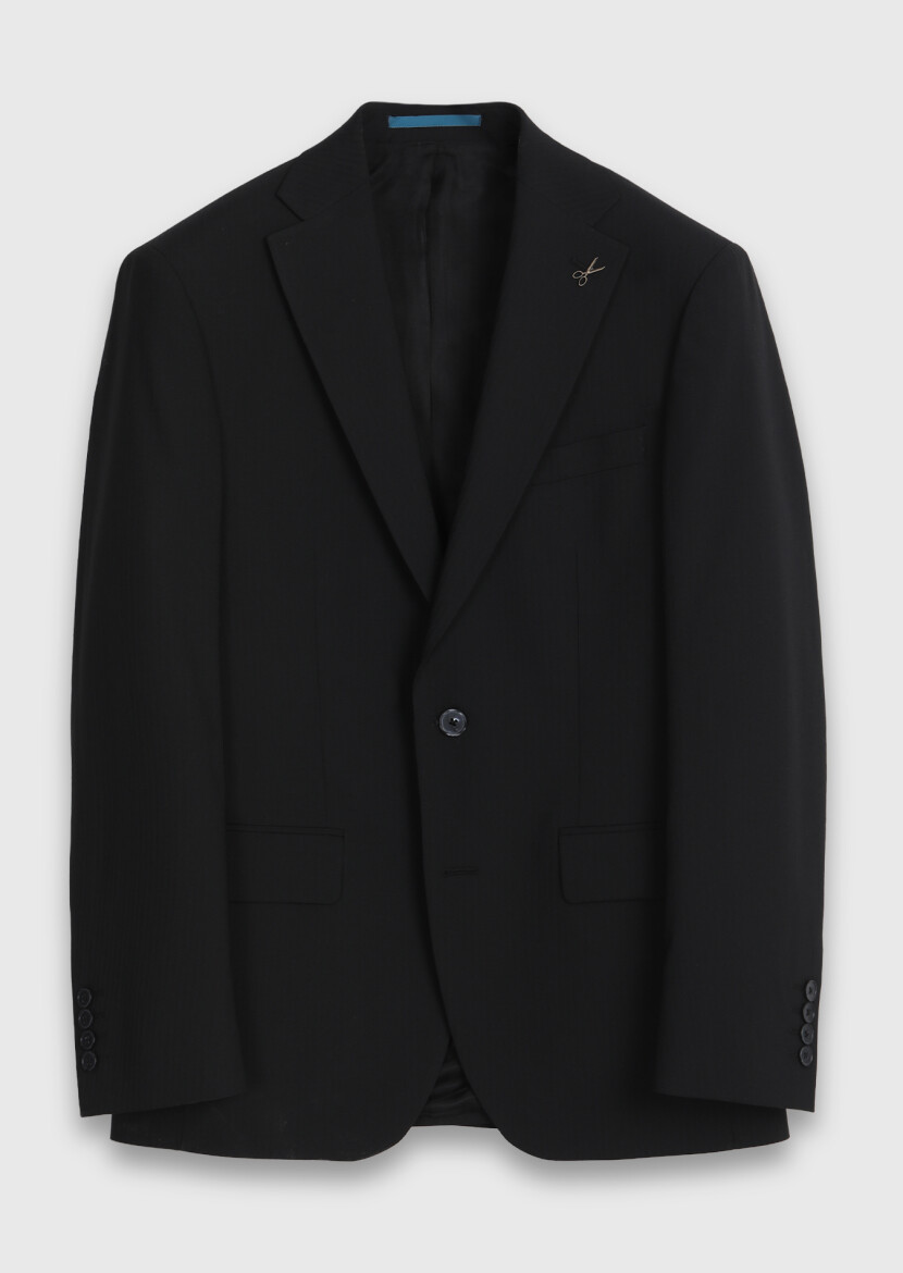 Siyah Çizgili Modern Fit Yün Karışımlı Takım Elbise - 4