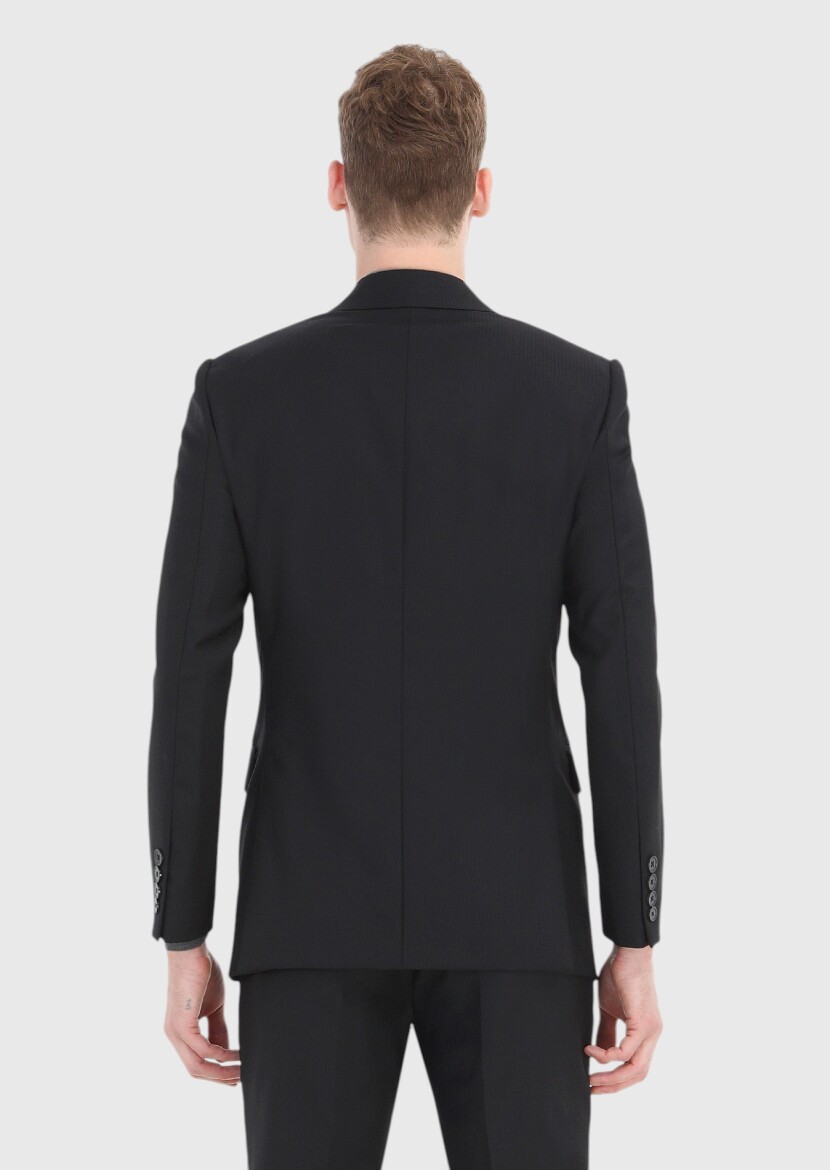 Siyah Çizgili Thin&taller Slim Fit %100 Yün Takım Elbise - 5
