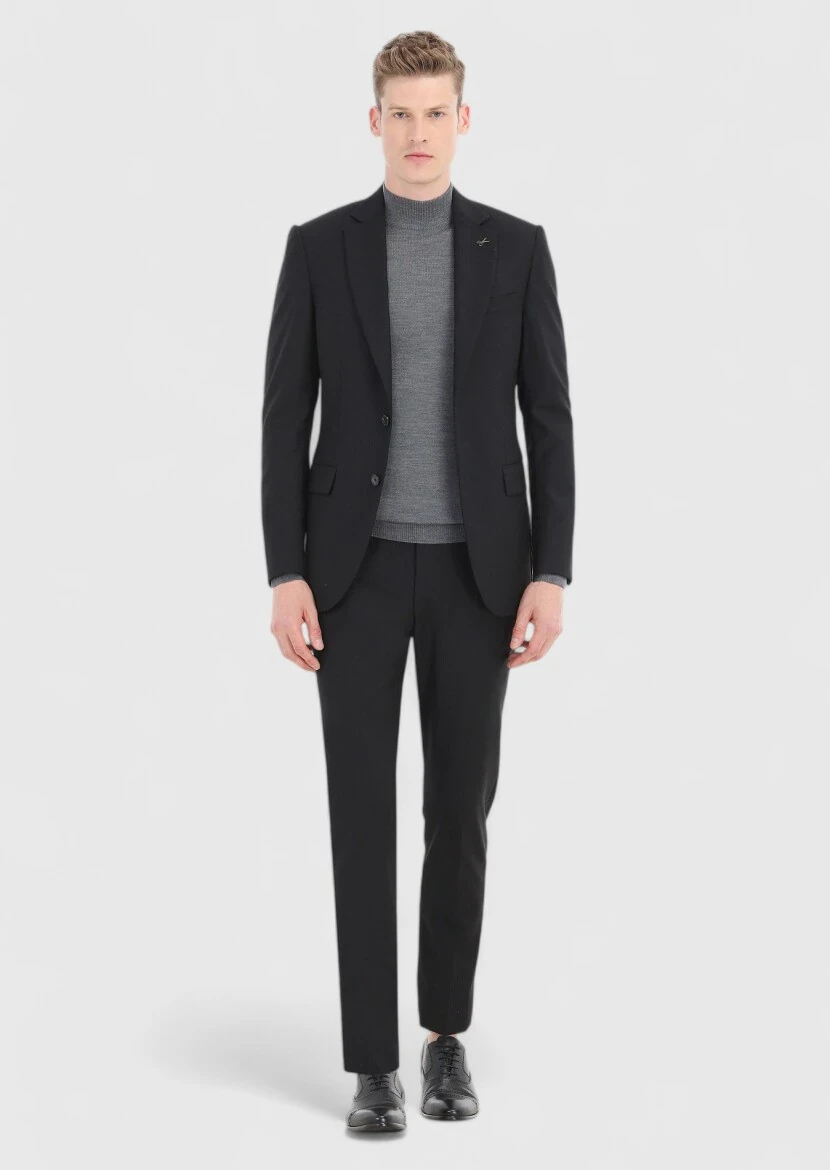 Siyah Çizgili Thin&taller Slim Fit %100 Yün Takım Elbise - 1