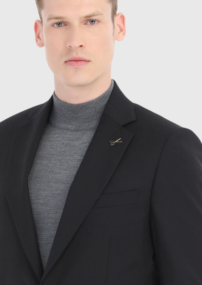 Siyah Çizgili Thin&taller Slim Fit %100 Yün Takım Elbise - 3