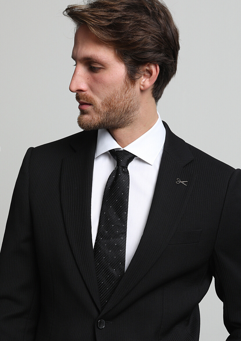 Siyah Çizgili Thin&taller Slim Fit Yün Karışımlı Takım Elbise 