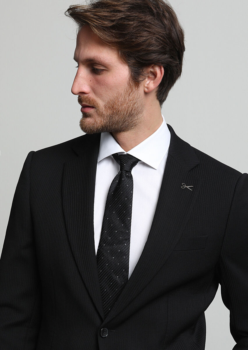 Siyah Çizgili Thin&taller Slim Fit Yün Karışımlı Takım Elbise - 2