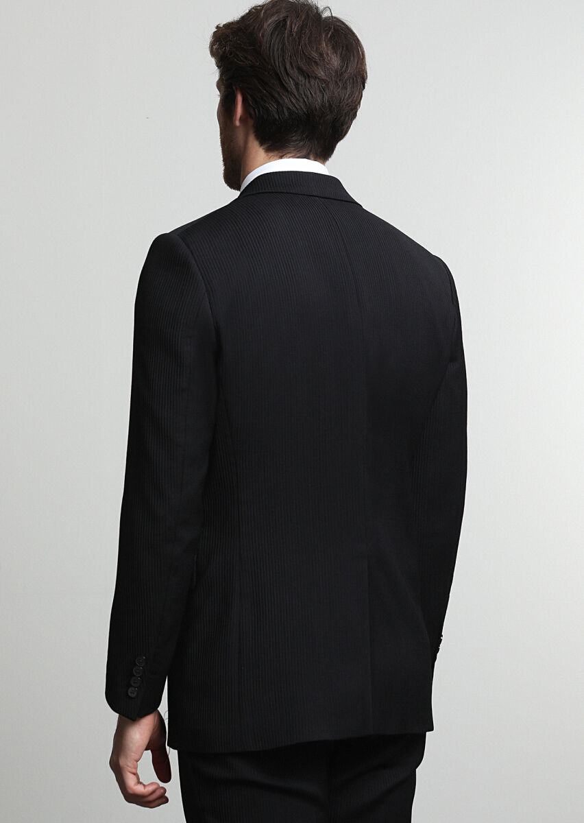 Siyah Çizgili Thin&taller Slim Fit Yün Karışımlı Takım Elbise - 4