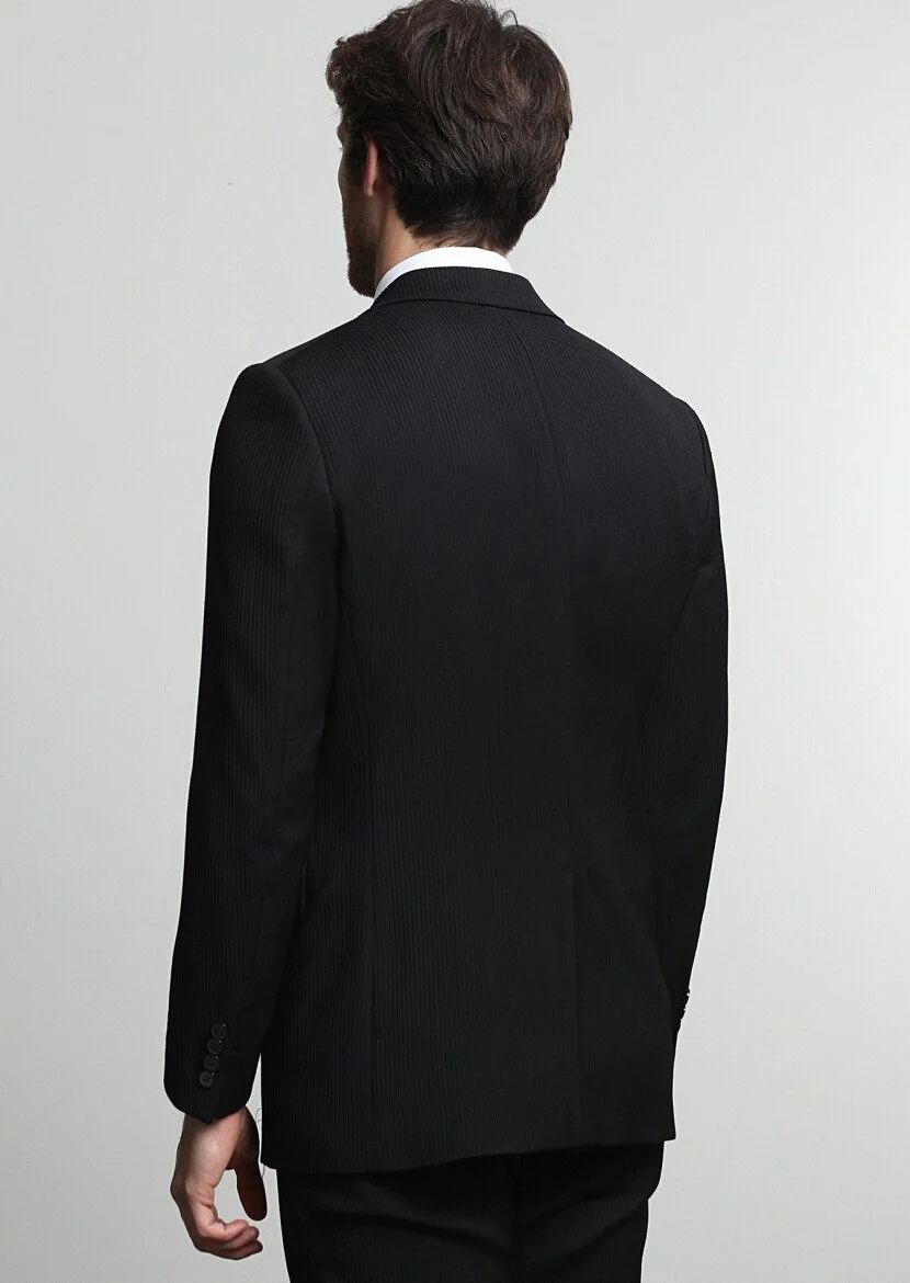 Siyah Çizgili Thin&taller Slim Fit Yün Karışımlı Takım Elbise - 4