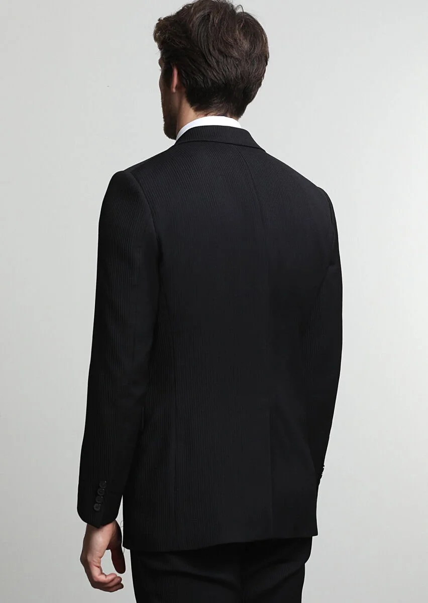 Siyah Çizgili Thin&taller Slim Fit Yün Karışımlı Takım Elbise - 4