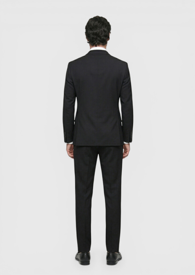 Siyah Çizgili Zeroweight Slim Fit %100 Yün Takım Elbise - 4