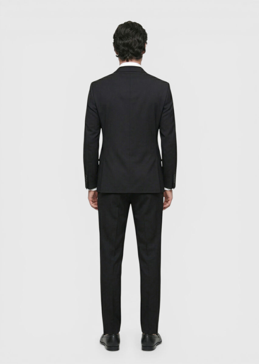Siyah Çizgili Zeroweight Slim Fit %100 Yün Takım Elbise - 4