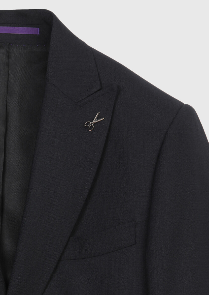 Siyah Çizgili Zeroweight Slim Fit %100 Yün Takım Elbise - 9
