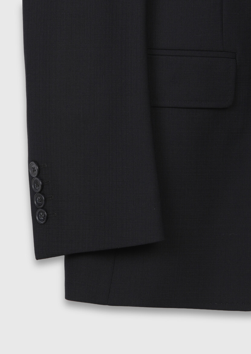 Siyah Çizgili Zeroweight Slim Fit %100 Yün Takım Elbise - 10