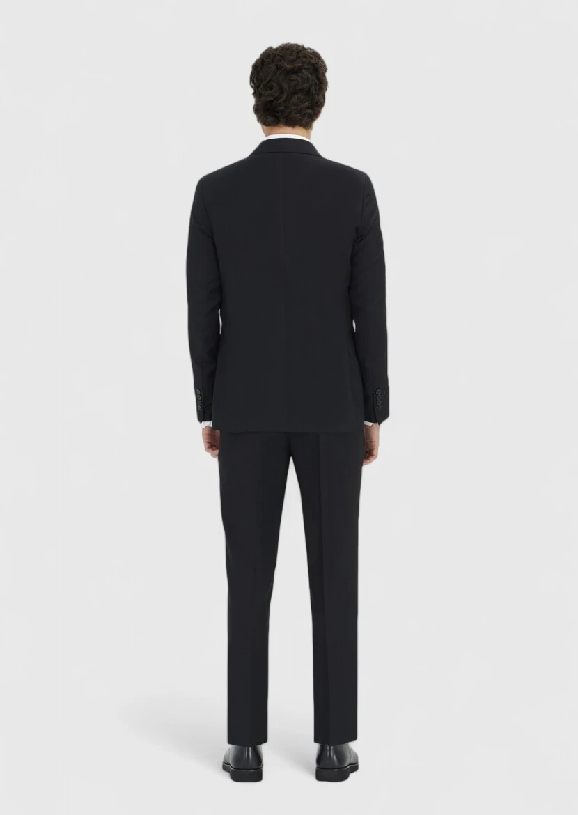 Siyah Çizgili Zeroweight Slim Fit %100 Yün Takım Elbise - 5