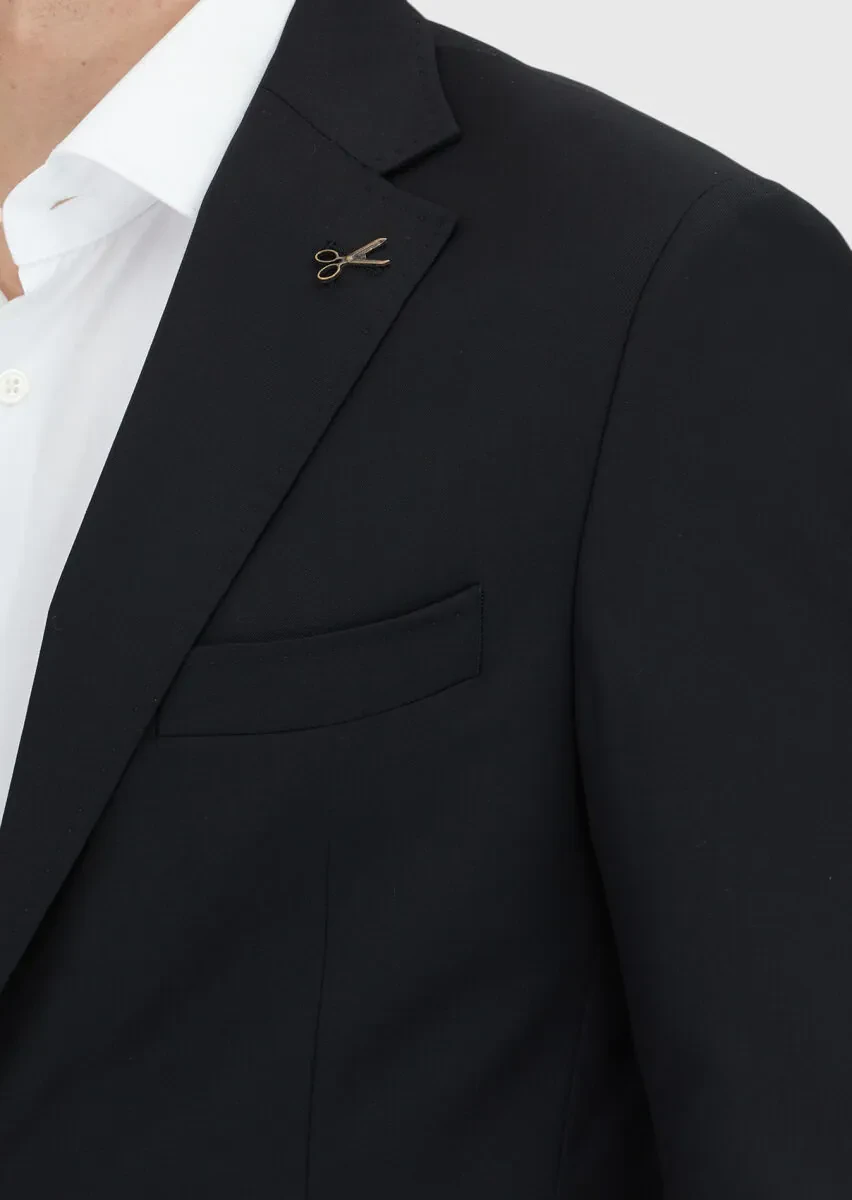 Siyah Çizgili Zeroweight Slim Fit %100 Yün Takım Elbise - 3