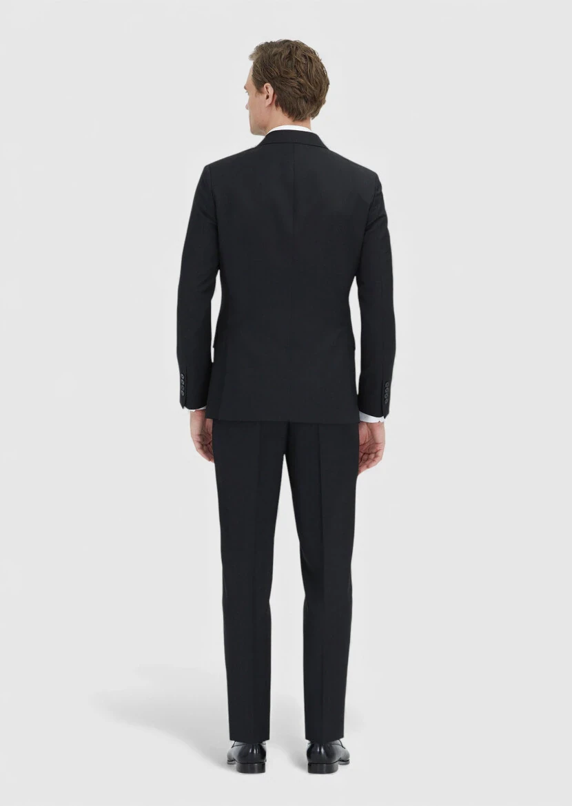 Siyah Çizgili Zeroweight Slim Fit %100 Yün Takım Elbise - 6