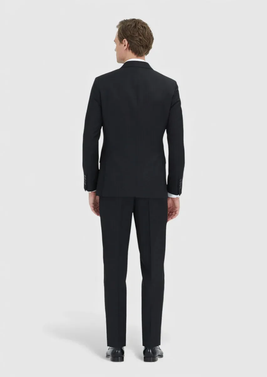 Siyah Çizgili Zeroweight Slim Fit %100 Yün Takım Elbise - 6