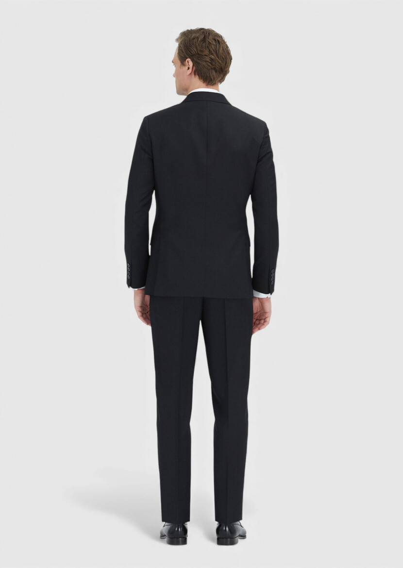 Siyah Çizgili Zeroweight Slim Fit %100 Yün Takım Elbise - 6