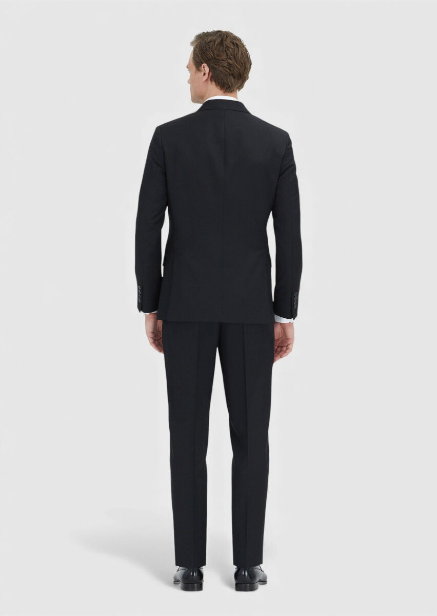 Siyah Çizgili Zeroweight Slim Fit %100 Yün Takım Elbise - 6