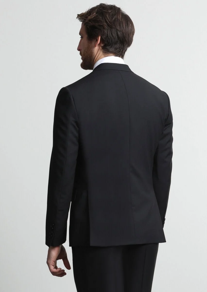 Siyah Çizgili Zeroweight Slim Fit Yün Karışımlı Takım Elbise - 4