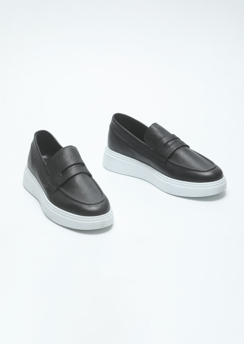 Siyah Deri Casual Loafer - 3