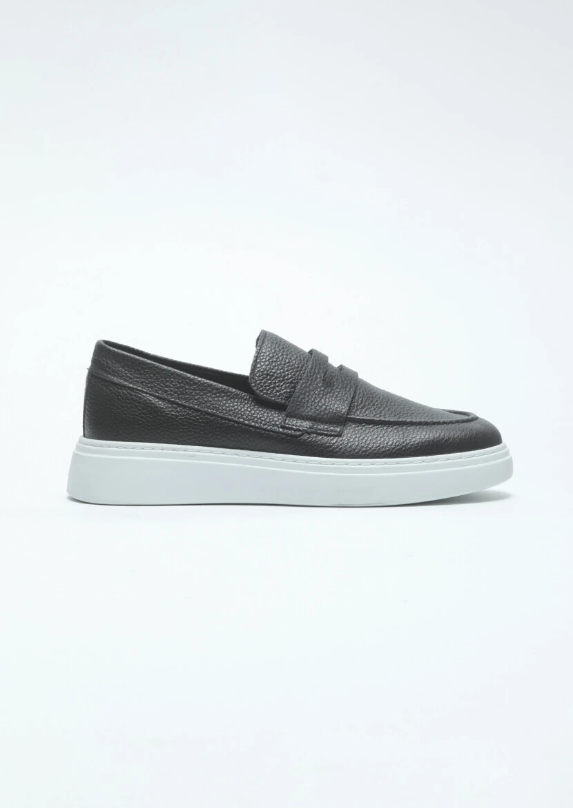 Siyah Deri Casual Loafer - 1