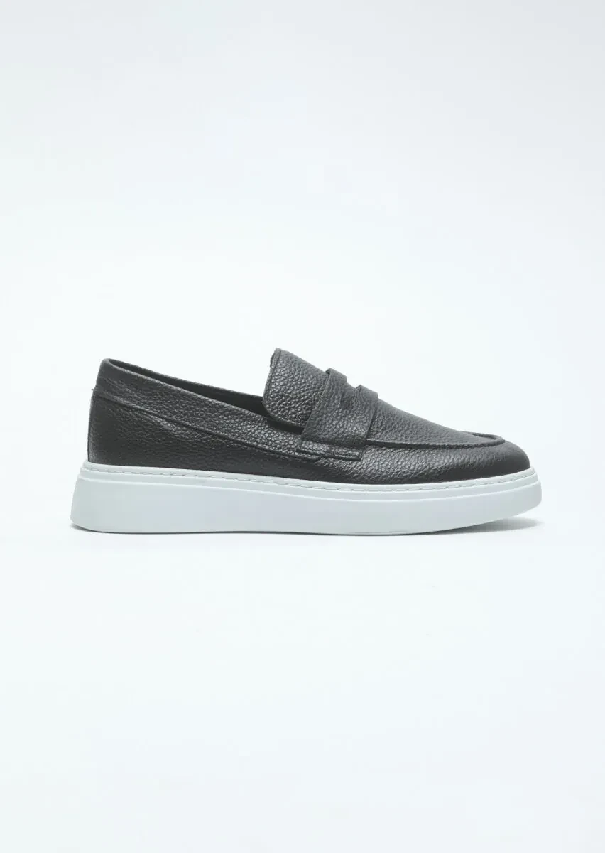 Siyah Deri Casual Loafer - 1