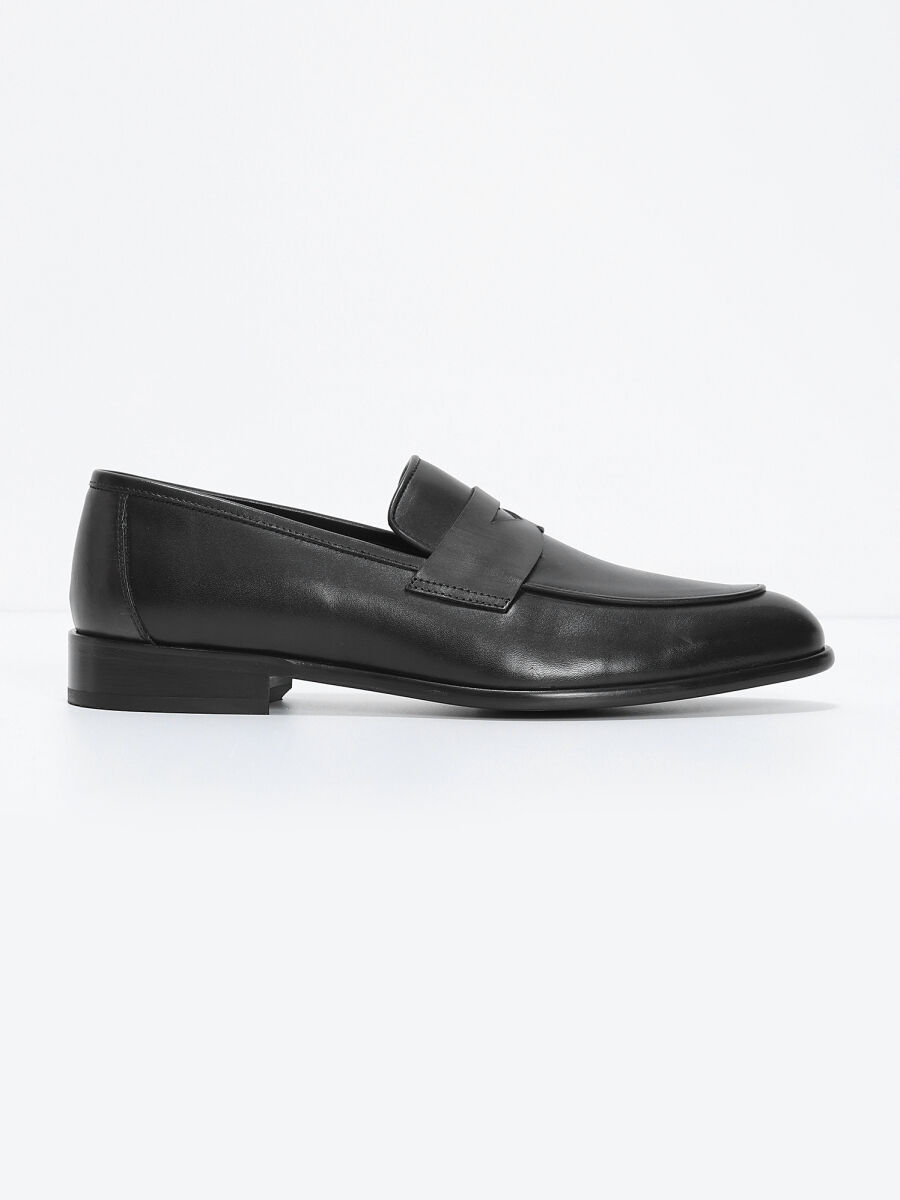 Siyah Deri Klasik Loafer - 1