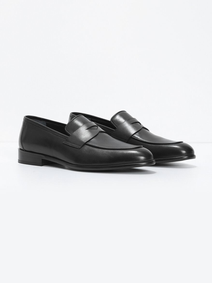 Siyah Deri Klasik Loafer - 2