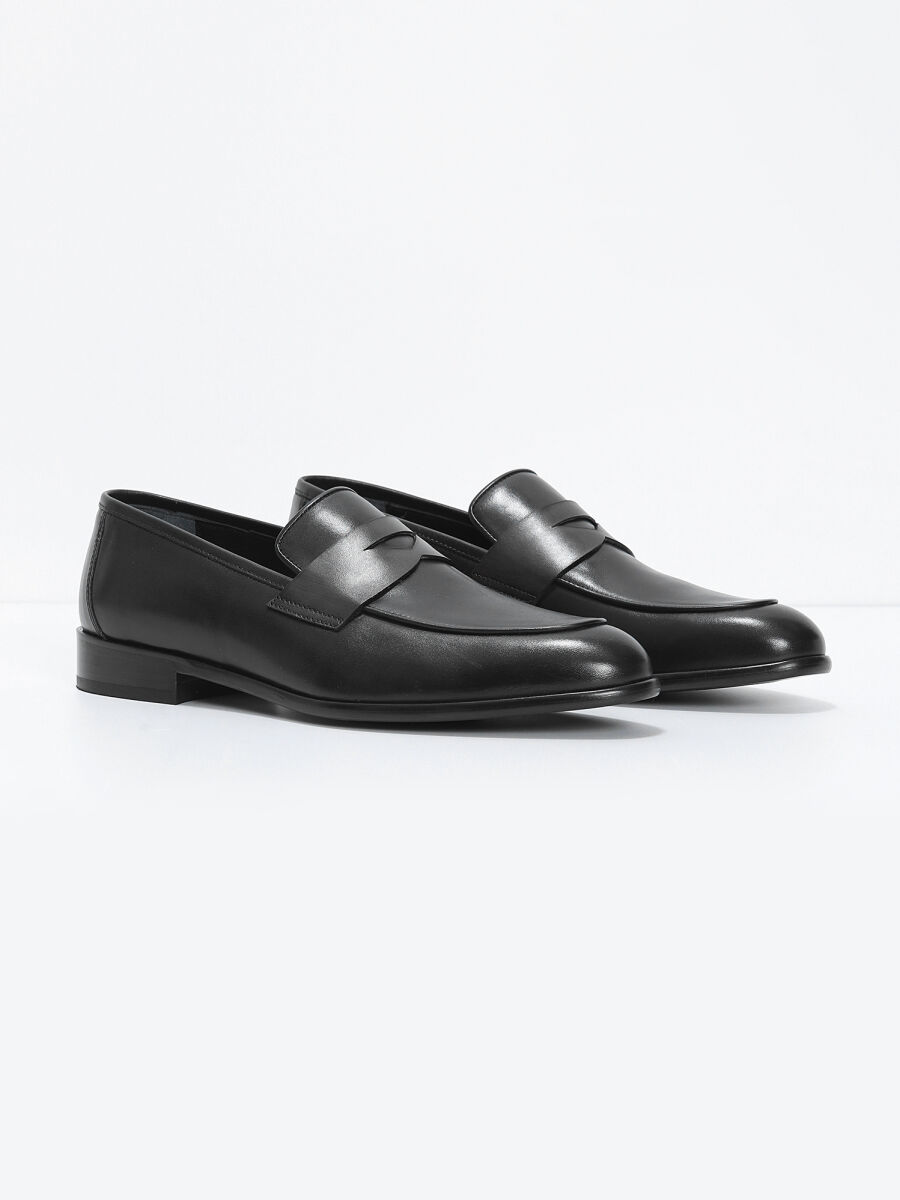 Siyah Deri Klasik Loafer - 2