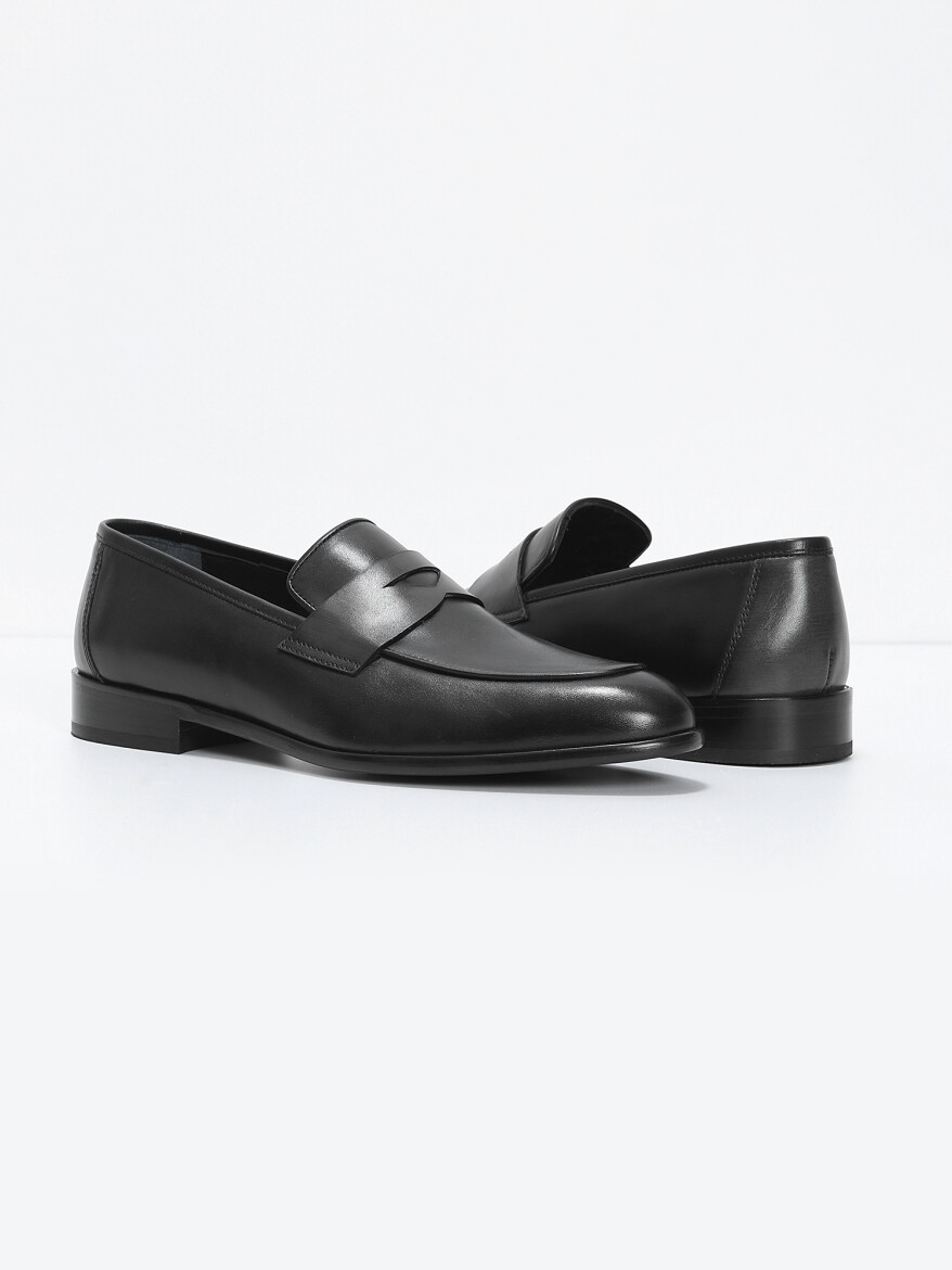 Siyah Deri Klasik Loafer - 3