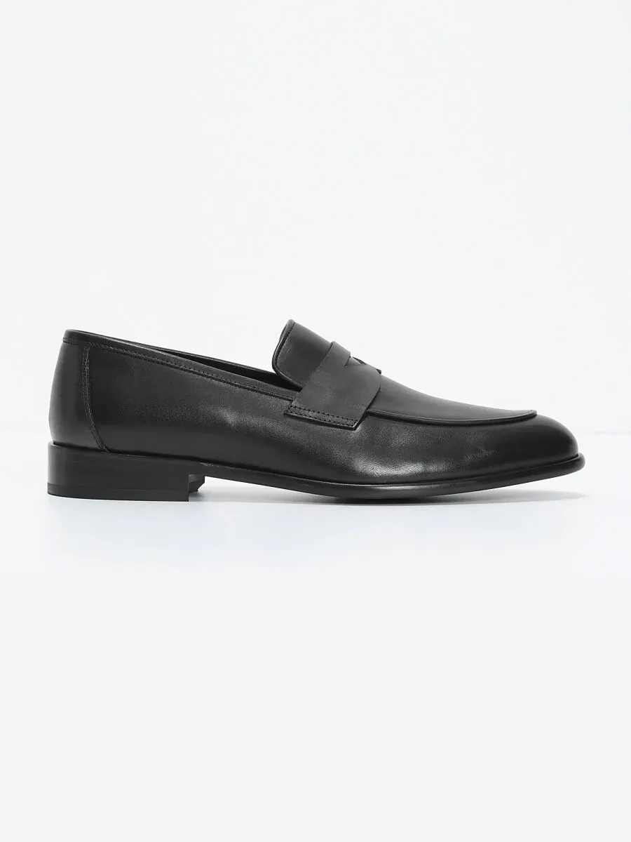Siyah Deri Klasik Loafer - 1