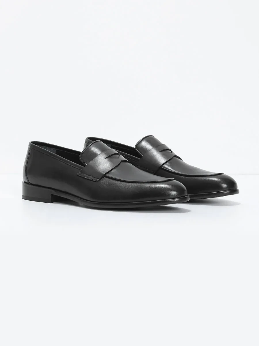 Siyah Deri Klasik Loafer - 2
