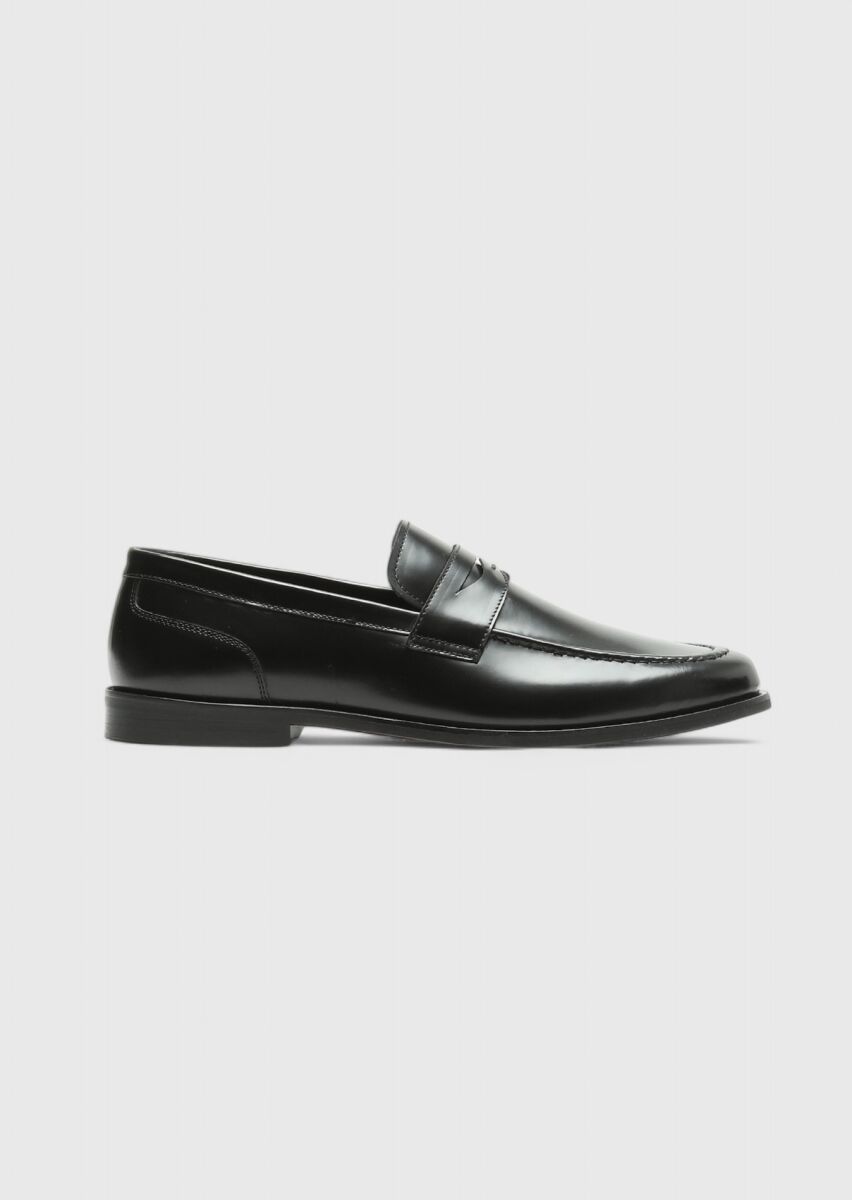 Siyah Deri Klasik Loafer - 1