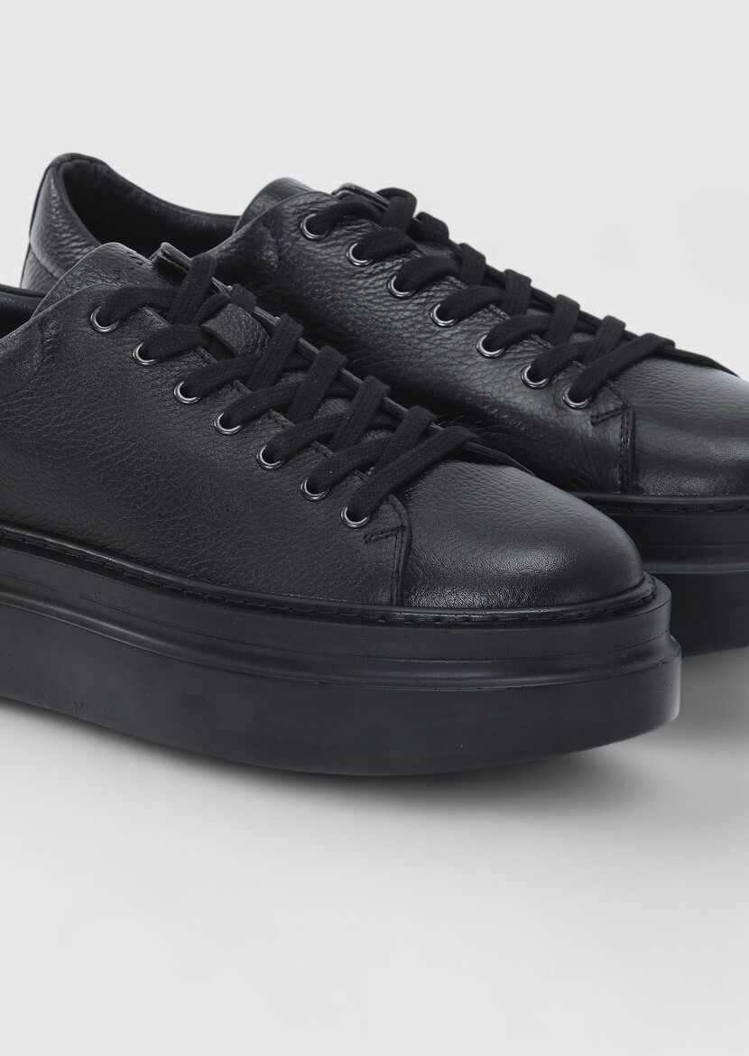 Siyah Deri Spor Ayakkabı - 3