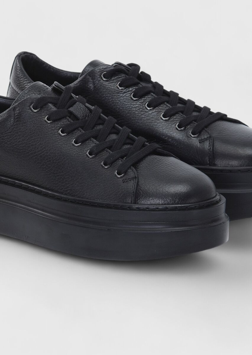 Siyah Deri Spor Ayakkabı - 3