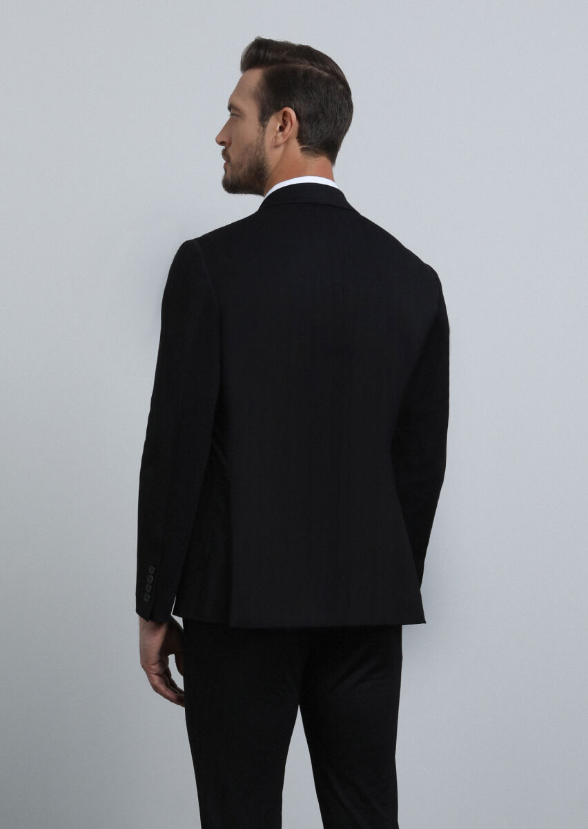 Siyah Desenli Comfort Fit Örme Takım Elbise - 5