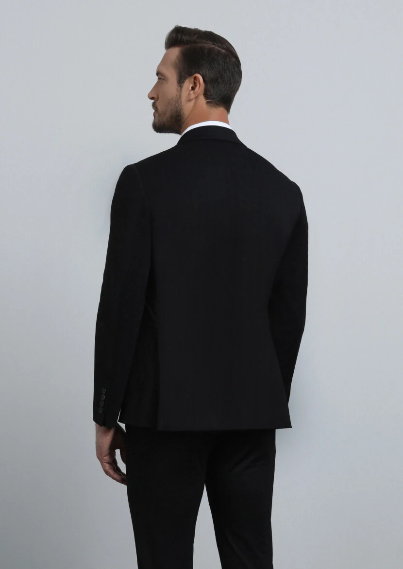 Siyah Desenli Comfort Fit Örme Takım Elbise - 5