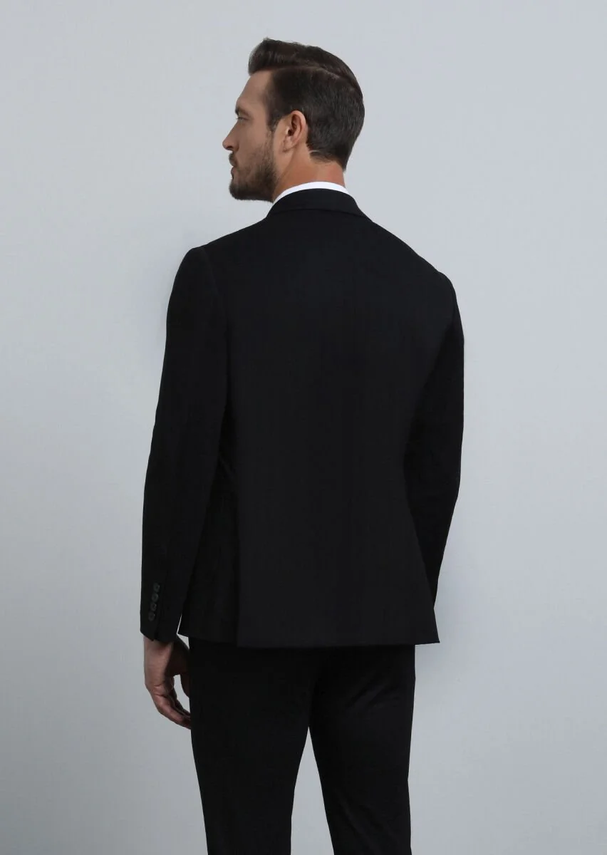 Siyah Desenli Comfort Fit Örme Takım Elbise - 5